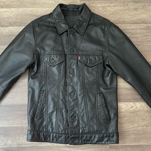 Vintage Levi’s Unisex Premium Buttery Black Leather Trucker Jacket - MED